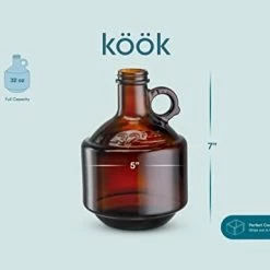 Promo 🔔 KooK Amber Glass Bottles, Growlers, With Black Plastisol Lined Lids, Beer, Soda, Cider, Kombucha, Set Of 6, 32oz 👍 -Goblets & Chalices Sales Store 314ArsFsgkL
