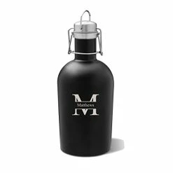 Best Sale π A Gift Personalized Personalized Beer Growler (Black Matte, Stamped Design), 64 Oz Stainless Steel Single Wall Bottle Ideal For Camping, Travel - Unique Wedding Groomsm π₯