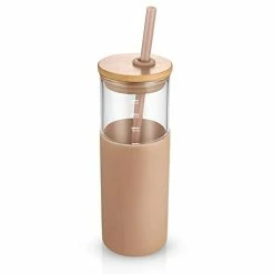Best deal π Tronco 24oz Glass Tumbler Glass Water Bottle Straw Silicone Protective Sleeve Bamboo Lid - BPA Free Coffee Col π