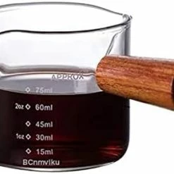 Brand new ✨ 1 Pack Double Spouts Measuring Triple Pitcher Milk Cup With Wood Handle 75ML Espresso Shot Glasses Parts Clear Glass By 👍 -Goblets & Chalices Sales Store 31iolo4HbZL. AC