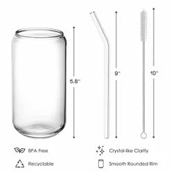 Discount π₯ NETANY Drinking Glasses With Glass Straw 4pcs Set - 16oz Can Shaped Glass Cups, Beer Glasses, Iced Coffee Glasses, Cute Tumbler Cup, Ideal For Whiskey, Soda, Tea, Water, Gift - 2 Cleaning Brushes π 12 Discount π₯ NETANY Drinking Glasses With Glass Straw 4pcs Set - 16oz Can Shaped Glass Cups, Beer Glasses, Iced Coffee Glasses, Cute Tumbler Cup, Ideal For Whiskey, Soda, Tea, Water, Gift - 2 Cleaning Brushes π -Goblets & Chalices Sales Store 31rxzWDVViL