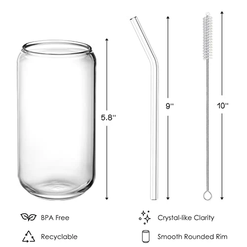 Discount π₯ NETANY Drinking Glasses With Glass Straw 4pcs Set - 16oz Can Shaped Glass Cups, Beer Glasses, Iced Coffee Glasses, Cute Tumbler Cup, Ideal For Whiskey, Soda, Tea, Water, Gift - 2 Cleaning Brushes π 7 Discount π₯ NETANY Drinking Glasses With Glass Straw 4pcs Set - 16oz Can Shaped Glass Cups, Beer Glasses, Iced Coffee Glasses, Cute Tumbler Cup, Ideal For Whiskey, Soda, Tea, Water, Gift - 2 Cleaning Brushes π - Image 6