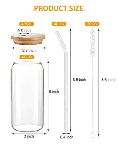 Wholesale π Glass Cups With Bamboo Lids And Glass Straws 4 Set, YSJILIDE 16oz Can Shaped Drinking Glass Cups, Iced Coffee Cup, Beer Glasses Ideal For Cocktails, Whisky, Juice, DIY, Gifts - 2 Cleaning Brushes π 3 Wholesale π Glass Cups With Bamboo Lids And Glass Straws 4 Set, YSJILIDE 16oz Can Shaped Drinking Glass Cups, Iced Coffee Cup, Beer Glasses Ideal For Cocktails, Whisky, Juice, DIY, Gifts - 2 Cleaning Brushes π