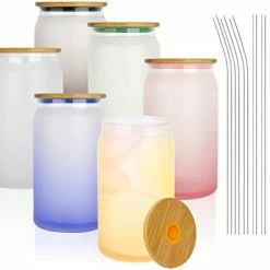 Best Sale 😀 Tronco Beer Can Glasses With Bamboo Lid And Glass Straws,Drinking Glasses 10pcs Set,16oz Can Shaped Glasses With Lid And Straw,Beer Glass Can Cups,Soda Can Glasses,Glass Beer Cups,Iced Coffee Glasses Glass Bamboo Lid- 6 Pack 👏 -Goblets & Chalices Sales Store 410wryxiaJL. AC