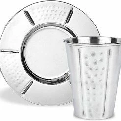 Buy ❤️ Zion Judaica Ltd Zion Judaica Stainless Steel Kiddush Cup Set With Laser Engraved Design 7.5 Oz Wine Cup & Matching Coaster For Shabbat, Passover And Holidays (Quilted Ornate) 🎉 -Goblets & Chalices Sales Store 4120Z5 Zo3L. AC