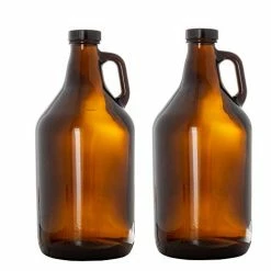 Flash Sale 🥰 Barcaloo Glass Growlers For Beer, 2 Pack With Funnel - 64 Oz Growler Set With Lids - Great For Home Brewing, Kombucha & More 🎉