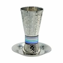 Wholesale 🧨 Yair Emanuel 🔨 Hammered Nickel Kiddush Cup Set With Blue Ring | CUT-2 🥰