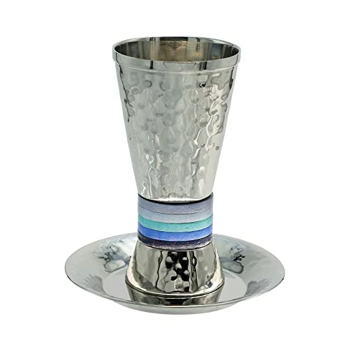 Wholesale 𧨠Yair Emanuel π¨ Hammered Nickel Kiddush Cup Set With Blue Ring | CUT-2 π₯° 3 Wholesale 𧨠Yair Emanuel π¨ Hammered Nickel Kiddush Cup Set With Blue Ring | CUT-2 π₯°