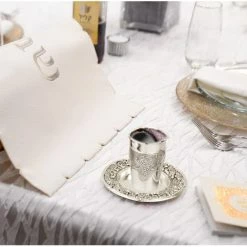 Brand new 🌟 BOKER-TOV SHALOM Silver Plated Kiddush Cup Set - Premium Kiddush Wine Cup And Saucer For Shabbat, Havdalah, Passover - Judaica Shabbos And Holiday Gift ✔️ -Goblets & Chalices Sales Store 41DNQGcOEAL