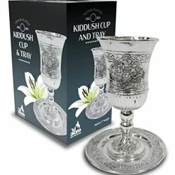Cheap ⭐ Ner Mitzvah Tall Kiddush Cup And Tray - Premium Quality Silver Plated Goblet With Stem - Shabbat And Havdalah Goblet - Judaica Shabbos And Holiday Gift ✨