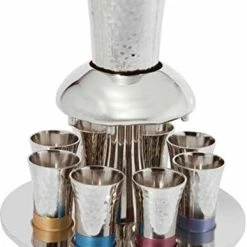 Coupon 🔥 Yair Emanuel Nickel Kiddush Cup & Fountain Set With Multicolor 🔨 Hammer Work Tray, Silver (8 Items) 🥰