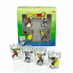 Cheapest ✔️ Dragon Ball Super Official Character Shot Glasses | Features Goku, Trunks, Vegeta, & Goku Black | 2-Ounce Glasses | Set Of 4 🌟