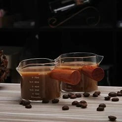 Brand new ✨ 1 Pack Double Spouts Measuring Triple Pitcher Milk Cup With Wood Handle 75ML Espresso Shot Glasses Parts Clear Glass By 👍 -Goblets & Chalices Sales Store 41N1lx4cVlL