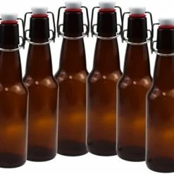 Budget 👍 ICE N COLD | Pack Of 6 Amber 16-20oz Growler With Flip Top Airtight Silicone Seal | For Beverages, Oil, Vinegar, Kombucha, Beer, Water, Soda, Kefir 💯 -Goblets & Chalices Sales Store 41NUR6yu25L. AC