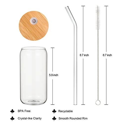 Best Pirce π PUPUBLUE Drinking Glasses With Bamboo Lids And Glass Straw 4pcs Set - 16oz Can Shaped Glass Cups, Iced Coffee Glasses, Beer Glasses, Cute Reusable Bottle, Ideal For Whiskey, Tea, Gift - 2 Cleaning Brushes β€οΈ 6 Best Pirce π PUPUBLUE Drinking Glasses With Bamboo Lids And Glass Straw 4pcs Set - 16oz Can Shaped Glass Cups, Iced Coffee Glasses, Beer Glasses, Cute Reusable Bottle, Ideal For Whiskey, Tea, Gift - 2 Cleaning Brushes β€οΈ - Image 4