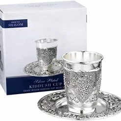 Brand new 🌟 BOKER-TOV SHALOM Silver Plated Kiddush Cup Set - Premium Kiddush Wine Cup And Saucer For Shabbat, Havdalah, Passover - Judaica Shabbos And Holiday Gift ✔️ -Goblets & Chalices Sales Store 41YDnMxRIlL. AC
