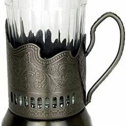 Coupon 🧨 Neman 7 Oz Crystal Granyoniy Tea Glass With Podstakannik, Hot/Cold Beverage Glass With Metal Holder (2), 4 PCs ⭐