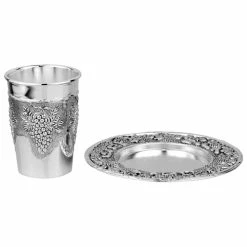Brand new 🌟 BOKER-TOV SHALOM Silver Plated Kiddush Cup Set - Premium Kiddush Wine Cup And Saucer For Shabbat, Havdalah, Passover - Judaica Shabbos And Holiday Gift ✔️ -Goblets & Chalices Sales Store 41cA45sNMCL