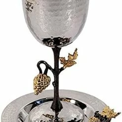 Promo 🤩 Golden Pomegranates Stainless Steel Kiddush Cup & Plate By Yair Emanuel 🎉