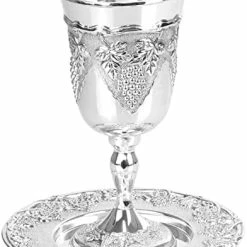 Brand new 🌟 BOKER-TOV SHALOM Silver Plated Kiddush Cup Set - Premium Kiddush Wine Cup And Saucer For Shabbat, Havdalah, Passover - Judaica Shabbos And Holiday Gift ✔️ -Goblets & Chalices Sales Store 41fNMC noFL. AC