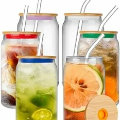Best Sale 😀 Tronco Beer Can Glasses With Bamboo Lid And Glass Straws,Drinking Glasses 10pcs Set,16oz Can Shaped Glasses With Lid And Straw,Beer Glass Can Cups,Soda Can Glasses,Glass Beer Cups,Iced Coffee Glasses Glass Bamboo Lid- 6 Pack 👏 -Goblets & Chalices Sales Store 41ftRzIfkHL. AC