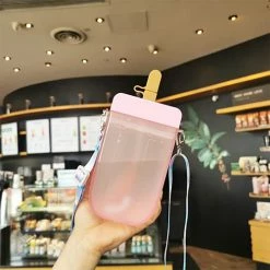 Best deal β¨ YEJAHY Cute Water Bottles With Straws, Unique Kawaii Popsicle Shaped Plastic Leakproof Kettle 300ML, Adjustable Shoulder Strap For Kids π§ Girls π© Women Outdoor Camping Sports Travel (Pink) π