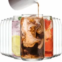 Brand new 🎉 Le'raze Drinking Glasses 10pc Set - Can Shaped Glass Cups, 16oz Beer Glasses, Tumbler Cup, Cocktail Glasses, Whiskey Glasses, Iced Coffee Glasses, Iced Tea Glasses Wine Cups, Kiddush Cup, Great Gift 👍