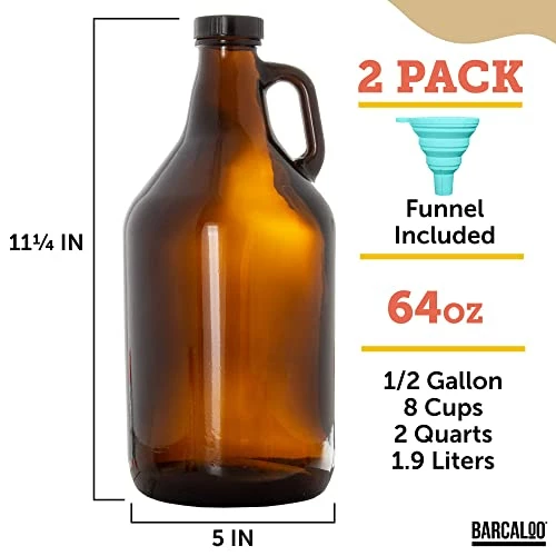 Flash Sale π₯° Barcaloo Glass Growlers For Beer, 2 Pack With Funnel - 64 Oz Growler Set With Lids - Great For Home Brewing, Kombucha & More π 5 Flash Sale π₯° Barcaloo Glass Growlers For Beer, 2 Pack With Funnel - 64 Oz Growler Set With Lids - Great For Home Brewing, Kombucha & More π - Image 3
