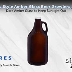 Outlet π DISCOUNT PROMOS 6 Amber Glass Beer Growlers Set, 64 Oz. - Screw On Lid, Sturdy, Barware - Amber - Blank - Amber π