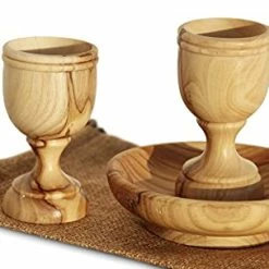 Flash Sale 💯 THE JERUSALEM GIFT SHOP SINCE 2004 Communion Cups - The Lord's Supper - Olive Wood Bread Tray With Two Small 3 Inch Olive Wood Cups And In Gift Bag ❤️