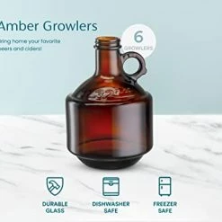 Promo 🔔 KooK Amber Glass Bottles, Growlers, With Black Plastisol Lined Lids, Beer, Soda, Cider, Kombucha, Set Of 6, 32oz 👍 -Goblets & Chalices Sales Store 41qD1am4dmL