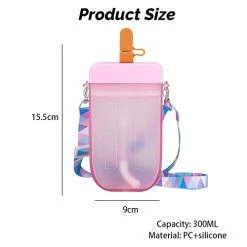 Best deal ✨ YEJAHY Cute Water Bottles With Straws, Unique Kawaii Popsicle Shaped Plastic Leakproof Kettle 300ML, Adjustable Shoulder Strap For Kids 👧 Girls 👩 Women Outdoor Camping Sports Travel (Pink) 👏 -Goblets & Chalices Sales Store 41rpwxob2cL