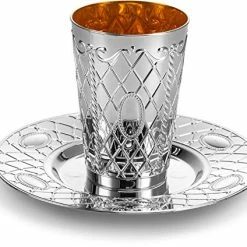 Cheap 🔔 [6 Pack] Laura Stein Premium Designed Disposable, Silver-like, Plastic Silver Kiddush Wine Drinking Cup With Matching Tray For Wedding, Passover, Shabbat, Havdalah, Or Kids 🤩