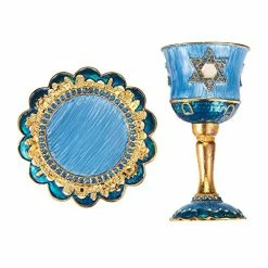 Coupon 🔥 Matashi Hand-Painted Enamel Tall 5" Kiddush Cup Set With Stem And Tray Embellished With Crystals And Star Of David Design For Weddings Shabbat Havdalah Passover Goblet Judaica Gift Blessings Cup Red Kiddish Cup 🎁 -Goblets & Chalices Sales Store 511O64VhsML