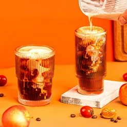 Cheap 😀 Combler Ribbed Glassware Set Of 4, Ribbed Glass Cups 12 Oz, Ribbed Glasses, Fluted Glassware, Ribbed Drinking Glasses, Ribbed Glassware For Whiskey, Cocktail, Beer, Iced Coffee Tea Smoothie Soda Gift ✔️ -Goblets & Chalices Sales Store 511etquCBrL