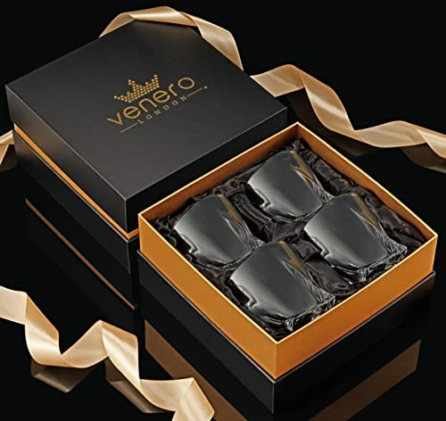 Flash Sale ✨ Venero London VENERO Crystal Whiskey Glasses, Set Of 4 Rocks Glasses In Satin-Lined Gift Box - 10 Oz Old Fashioned Lowball Bar Tumblers For Drinking Bourbon, Scotch Whisky, Cocktails, Cognac ✨ 4 Flash Sale ✨ Venero London VENERO Crystal Whiskey Glasses, Set Of 4 Rocks Glasses In Satin-Lined Gift Box - 10 Oz Old Fashioned Lowball Bar Tumblers For Drinking Bourbon, Scotch Whisky, Cocktails, Cognac ✨ - Image 2