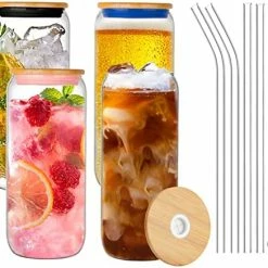 Best Sale 😀 Tronco Beer Can Glasses With Bamboo Lid And Glass Straws,Drinking Glasses 10pcs Set,16oz Can Shaped Glasses With Lid And Straw,Beer Glass Can Cups,Soda Can Glasses,Glass Beer Cups,Iced Coffee Glasses Glass Bamboo Lid- 6 Pack 👏 -Goblets & Chalices Sales Store 515TfVSeR L. AC