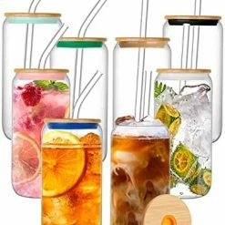 Best Sale 😀 Tronco Beer Can Glasses With Bamboo Lid And Glass Straws,Drinking Glasses 10pcs Set,16oz Can Shaped Glasses With Lid And Straw,Beer Glass Can Cups,Soda Can Glasses,Glass Beer Cups,Iced Coffee Glasses Glass Bamboo Lid- 6 Pack 👏 -Goblets & Chalices Sales Store 518sla4bnCL. AC
