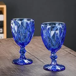 Best deal 👍 Heng River Blue Colored Wine Glasses Set Of 6, Blue Water Glass Goblets, Blue Glass Drinkware Set, Blue Vintage Water Glass Cups, 11 OZ Diamond Pattern Embossed Drinking Glasses, 🎅 Christmas Stemmed Glasswa 🥰 -Goblets & Chalices Sales Store 519p8Y4QXtL