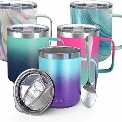Hot Sale 😍 Stainless Steel Insulated Coffee Mug - THILY 12 Oz Vacuum Insulated Coffee Cup With Handle, Spill-Proof Lid, Reusable, BPA Free, Keep Coffee Cold Or Hot, Original Woodgrain 🔥 -Goblets & Chalices Sales Store 51C6u6MFUaS. AC
