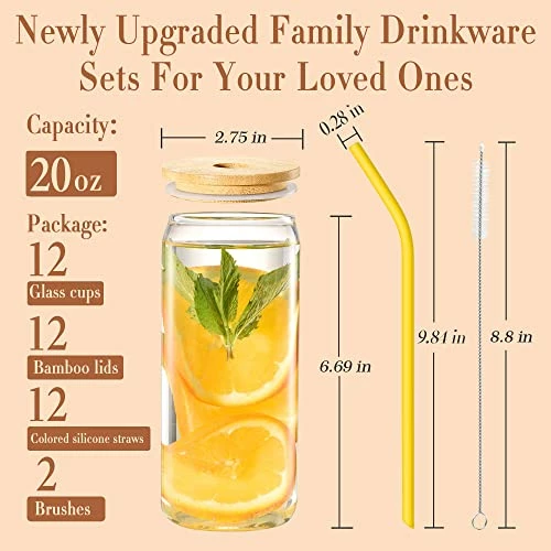 Top 10 π― AJARAERA 20 Oz Glass Cups With Lids And Straws,Beer Can Glasses,Drinking Glasses, Iced Coffee Cup,Can Shaped Glass Cups Of 12 𧨠4 Top 10 π― AJARAERA 20 Oz Glass Cups With Lids And Straws,Beer Can Glasses,Drinking Glasses, Iced Coffee Cup,Can Shaped Glass Cups Of 12 𧨠- Image 2