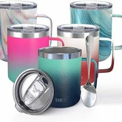 Hot Sale 😍 Stainless Steel Insulated Coffee Mug - THILY 12 Oz Vacuum Insulated Coffee Cup With Handle, Spill-Proof Lid, Reusable, BPA Free, Keep Coffee Cold Or Hot, Original Woodgrain 🔥 -Goblets & Chalices Sales Store 51E11JZE4aL. AC