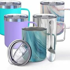 Hot Sale 😍 Stainless Steel Insulated Coffee Mug - THILY 12 Oz Vacuum Insulated Coffee Cup With Handle, Spill-Proof Lid, Reusable, BPA Free, Keep Coffee Cold Or Hot, Original Woodgrain 🔥 -Goblets & Chalices Sales Store 51FQy7qT8lL. AC