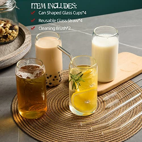 Best Pirce π PUPUBLUE Drinking Glasses With Bamboo Lids And Glass Straw 4pcs Set - 16oz Can Shaped Glass Cups, Iced Coffee Glasses, Beer Glasses, Cute Reusable Bottle, Ideal For Whiskey, Tea, Gift - 2 Cleaning Brushes β€οΈ 4 Best Pirce π PUPUBLUE Drinking Glasses With Bamboo Lids And Glass Straw 4pcs Set - 16oz Can Shaped Glass Cups, Iced Coffee Glasses, Beer Glasses, Cute Reusable Bottle, Ideal For Whiskey, Tea, Gift - 2 Cleaning Brushes β€οΈ - Image 2