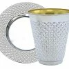 Promo 🔥 Exquisite 5.5 Oz Disposable Plastic Kiddush Cup And Tatz Silver Cup And Saucer Set For Passover, Shabbat, Wedding, Brit And Year Round -10 Count - 5 S 🥰