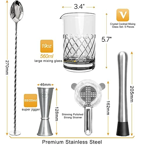 Hot Sale β LIGHTEN LIFE Cocktail Mixing Glass Set,Hand Blown Seamless Bar Mixing Glass Set-19 Oz Crystal Mixing Glass,Spoon,Jigger,Strainer And Muddle,5pcs Cocktail Mixing Glass Kits For Amateurs And Bartenders π 4 Hot Sale β LIGHTEN LIFE Cocktail Mixing Glass Set,Hand Blown Seamless Bar Mixing Glass Set-19 Oz Crystal Mixing Glass,Spoon,Jigger,Strainer And Muddle,5pcs Cocktail Mixing Glass Kits For Amateurs And Bartenders π - Image 2