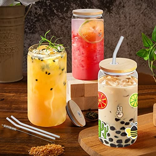 Best deal π₯° Vozoka Beer Can Glass With Bamboo Lids And Glass Straws, 4 Pack 16oz Drinking Glasses With Lids And Straws, Can Shaped Glass Cups, Iced Coffee Cup, Beer Glasses, Ideal For Water, Soda, Tea, Gift π 4 Best deal π₯° Vozoka Beer Can Glass With Bamboo Lids And Glass Straws, 4 Pack 16oz Drinking Glasses With Lids And Straws, Can Shaped Glass Cups, Iced Coffee Cup, Beer Glasses, Ideal For Water, Soda, Tea, Gift π - Image 2