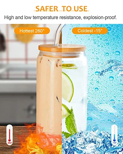 Wholesale π Glass Cups With Bamboo Lids And Glass Straws 4 Set, YSJILIDE 16oz Can Shaped Drinking Glass Cups, Iced Coffee Cup, Beer Glasses Ideal For Cocktails, Whisky, Juice, DIY, Gifts - 2 Cleaning Brushes π 4 Wholesale π Glass Cups With Bamboo Lids And Glass Straws 4 Set, YSJILIDE 16oz Can Shaped Drinking Glass Cups, Iced Coffee Cup, Beer Glasses Ideal For Cocktails, Whisky, Juice, DIY, Gifts - 2 Cleaning Brushes π - Image 2