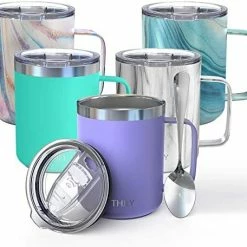 Hot Sale 😍 Stainless Steel Insulated Coffee Mug - THILY 12 Oz Vacuum Insulated Coffee Cup With Handle, Spill-Proof Lid, Reusable, BPA Free, Keep Coffee Cold Or Hot, Original Woodgrain 🔥 -Goblets & Chalices Sales Store 51NXjuonE L. AC
