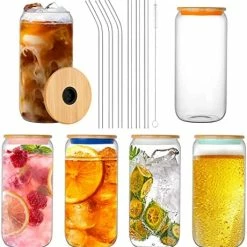 Best Sale 😀 Tronco Beer Can Glasses With Bamboo Lid And Glass Straws,Drinking Glasses 10pcs Set,16oz Can Shaped Glasses With Lid And Straw,Beer Glass Can Cups,Soda Can Glasses,Glass Beer Cups,Iced Coffee Glasses Glass Bamboo Lid- 6 Pack 👏 -Goblets & Chalices Sales Store 51Q96F18L. AC